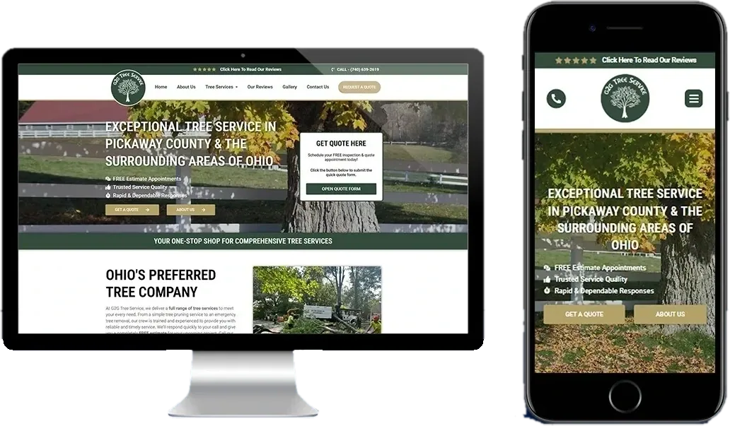G2G Tree Service website on desktop and mobile