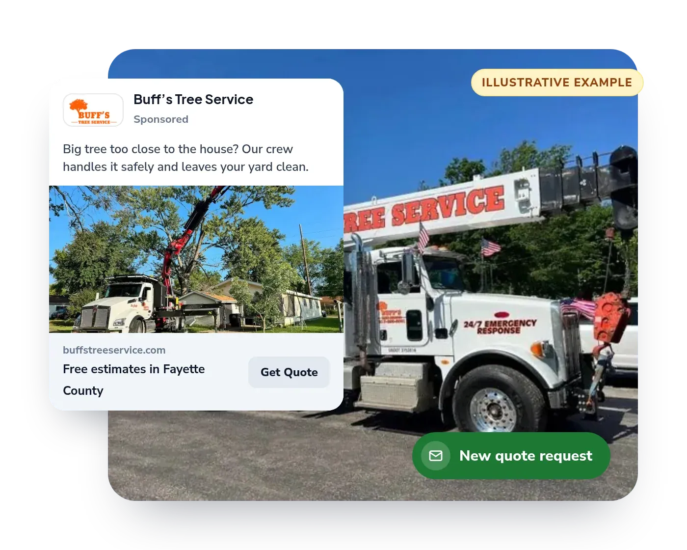 Illustrative sponsored Facebook post for Buff’s Tree Service