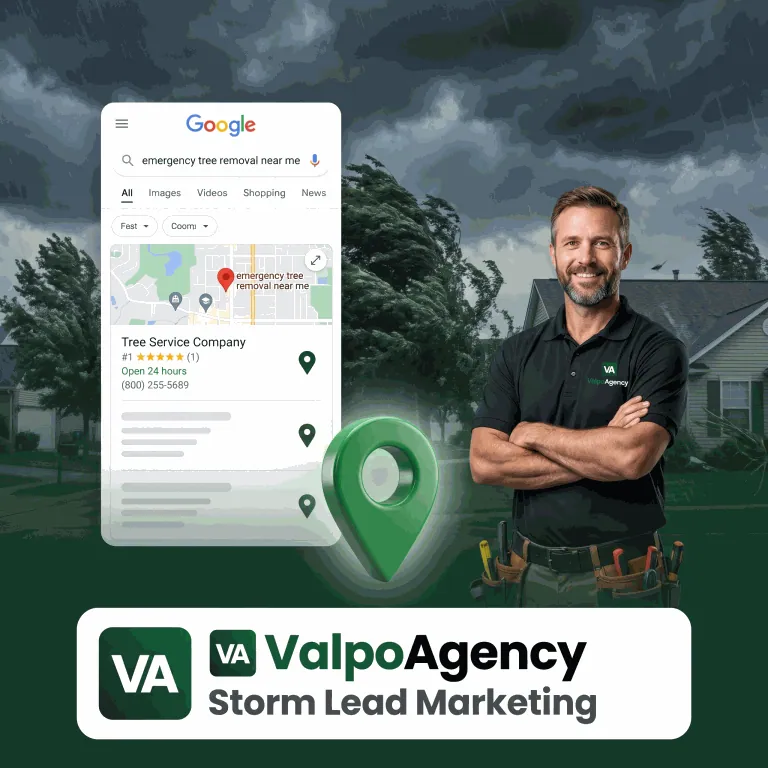 Tree Service Storm Leads- Valpo Agency storm lead marketing - Google search results showing emergency tree removal near me